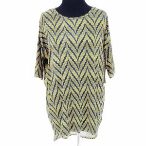 Lularoe Irma Tunic Yellow And Blue Zig Zag Print women's Size XXS High Low Hem